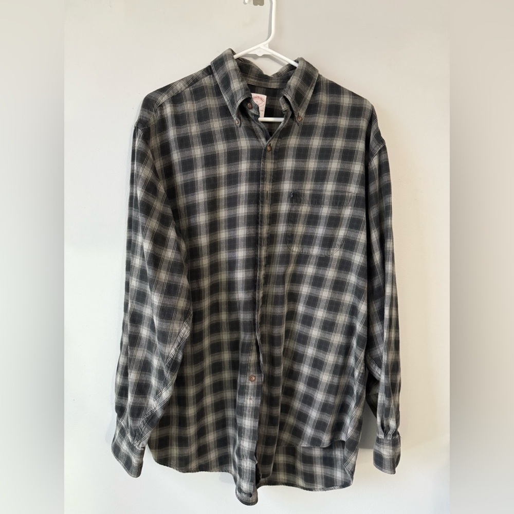 Brooks Brothers Flannel Plaid Button Down Dress Shirt Casual Green Gray Beige L
